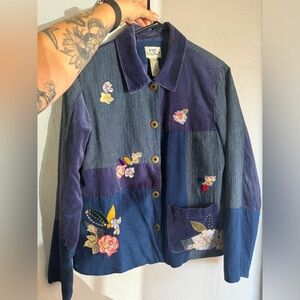 Vintage blue embroidered floral patchwork blazer